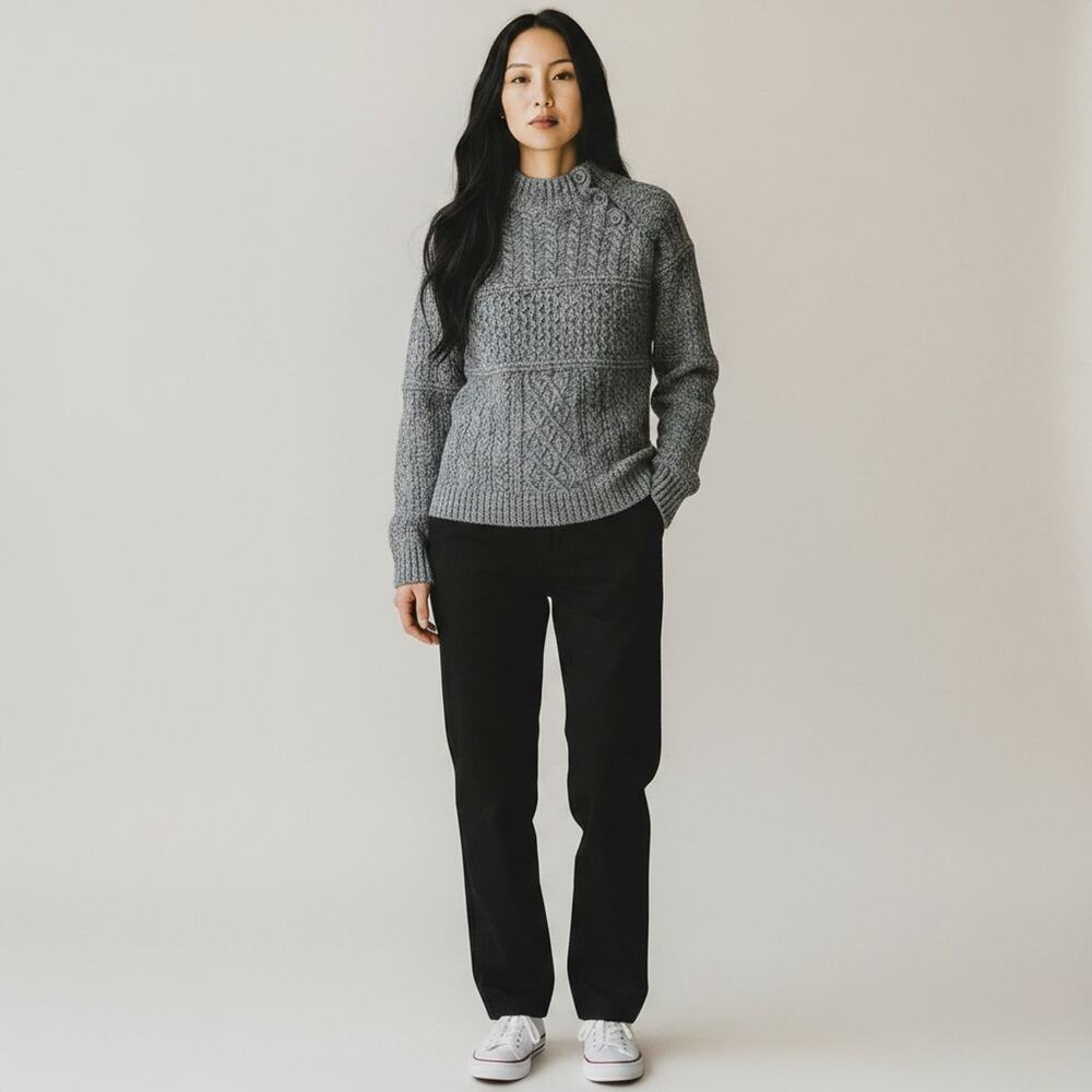 Blarney Aran Originals Ireland 100% Merino Wool Gray 3 Button Sweater Small